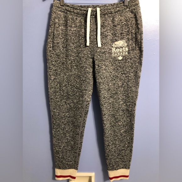 Roots Grey Cotton Lounge Casual Pants Size Medium Fall Winter Cozy - Picture 1 of 9